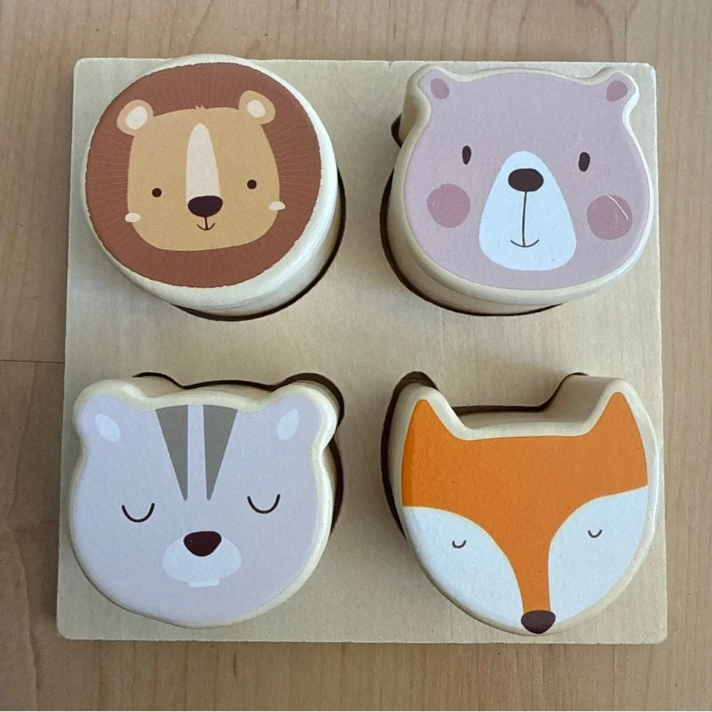Hobby Lobby Wooden Sorting Cube w/ 4 Animal Faces, Baby Toddler Toy, 12+ Months